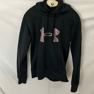 Under Amour: Black Hoodie- Purple Logo- Kangaroo pocket- M
